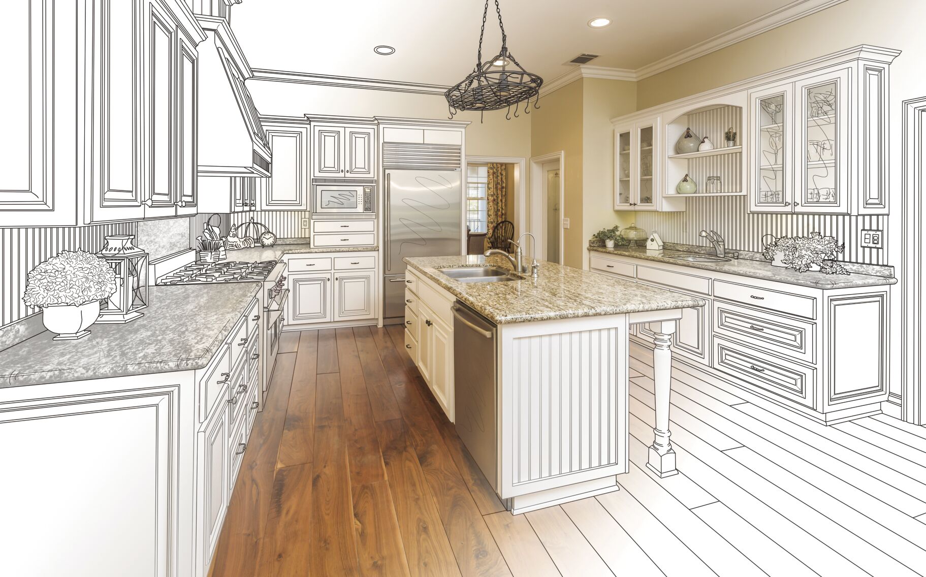 Beautiful Custom Kitchen Design Drawing and Gradated Photo Combi